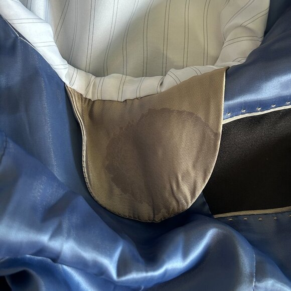 Tazio Italy Blue Textured Velvet Black Shawl Collar Formal Blazer Size 46L - Picture 4 of 11